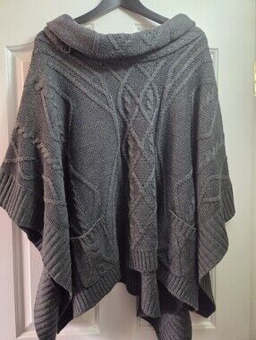 BCBGMaxAzria Charcoal Cable-Knit Poncho Sweater
